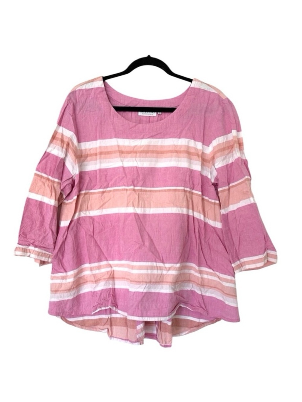 Habitat Striped Cotton Blend Easy Fit Blouse Womens Medium Pink White Orange
